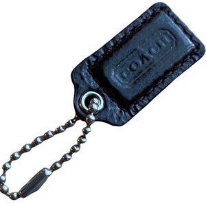 2/$30 Coach Key Chain Signature Tag Patent Leather Brown 2.5”x.75”